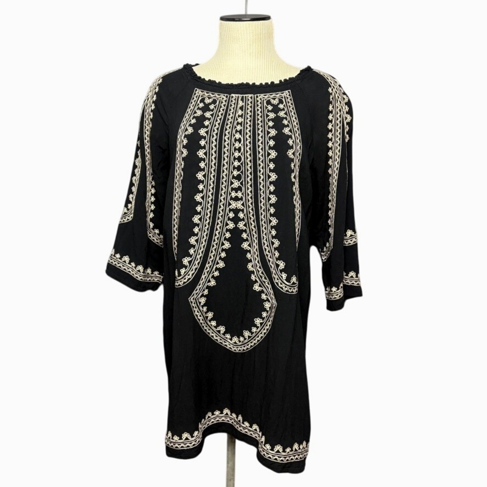 Womens Mini Dress Sz S Black Embroidered Boho Gypsy Whimsigoth Fairy Peasant